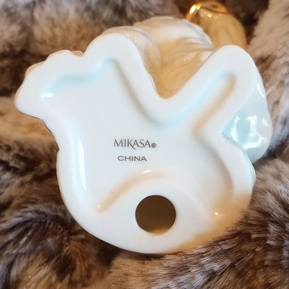 Mikasa Elegant Porcelain Santa with Horn & Toy Bag Christmas Ornament